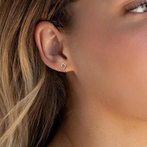 Elegant April Birthstone Gold Cubic Zirconia Stud Earrings with Unique Birthston - Picture 2 of 7